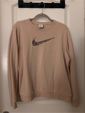 Nike Beige Crewneck Sweatshirt with Leopard Swoosh